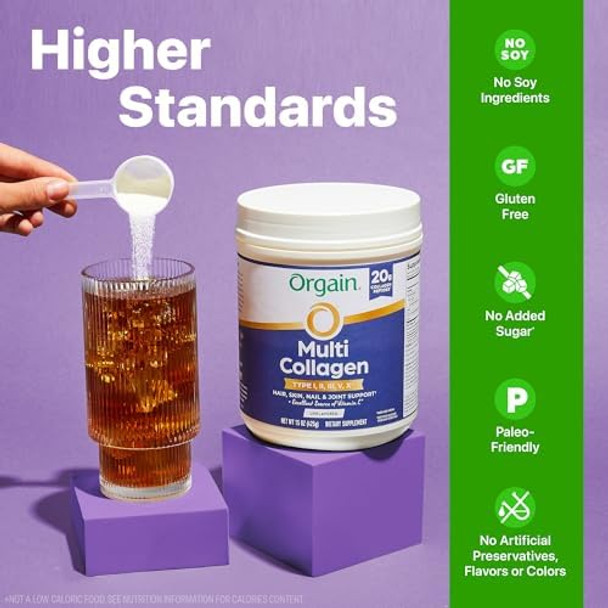 Orgain Hydrolyzed Multi Collagen Powder For Women & Men 20G Collagen Supports Hair Skin Nail & Joint Health Type I Ii Iii V X Vitamin C & Amino Acids Nongmo Unflavored (21 Servings) 15Oz