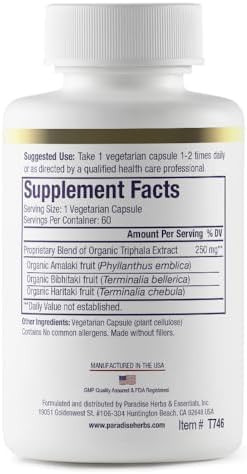 Paradise Herbs Triphala Extract Super Potent Ultra Pure Vegan Non Gmo Gluten 60 Vegetarian Capsules