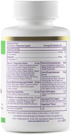 Paradise Herbs Earth'S Blend Vitamin D3 + K2 Superfoods Base Of Probiotics And Organic Alkalizing Greens Veggies and  Berries 90 Vegetarian Capsules