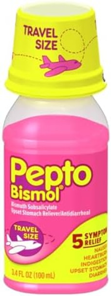 Pepto Bismol Liquid For Nausea Heartburn Indigestion Upset Stomach And Diarrhea Relief Original Flavor 3.4Oz Travel Size