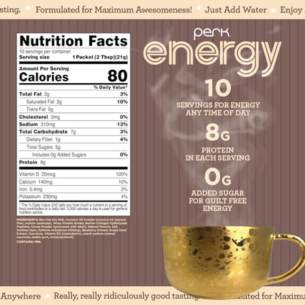Perk Energy Original Dark Chocolate Salted Carmel Pretzel Flavored Drink Powder (10 Servings Stickpack) Gluten Peanut Soy Perk Energy Original Dark Chocolate Salted Carmel Pretzel Flavored Drink Powder (10 Servings Stickpack) Gluten Peanut Soy