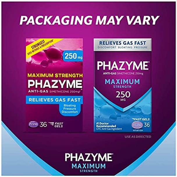 Phazyme Maximum Strength Gas And Bloating Relief 250 Mg Simethicone 36 Fast Gels Pack Of 3 Phazyme Maximum Strength Gas And Bloating Relief 250 Mg Simethicone 36 Fast Gels Pack Of 3