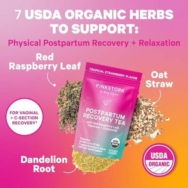 Pink Stork Postpartum Essentials For Hormone Balance Recovery And Mood Support For Women Postnatal Vitamins With Ashwagandha Raspberry Leaf Tea And Chamomile Tea S For Mom Set Of 3