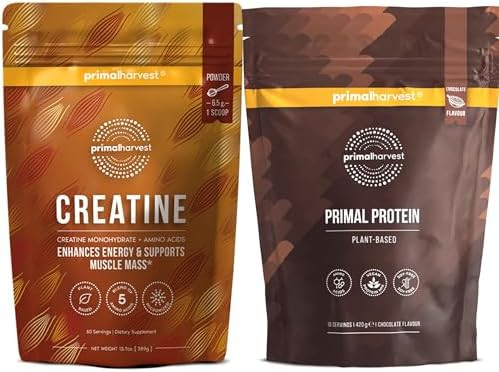 Primal Creatine Powder + Primal Protein Vegan Powder Bundle 2Pack Build Muscle Enhance Recovery & Fuel Performance 30 Servings Each