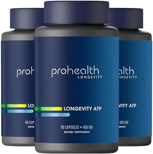 Prohealth Longevity Atp 400 Mg X 90 Servings Peakatp Patented Pure Atp To Maintain Cellular Energy Muscle Strength And Cognitive Function Supports Heart Health & Metabolic Efficiency (3 Pack)