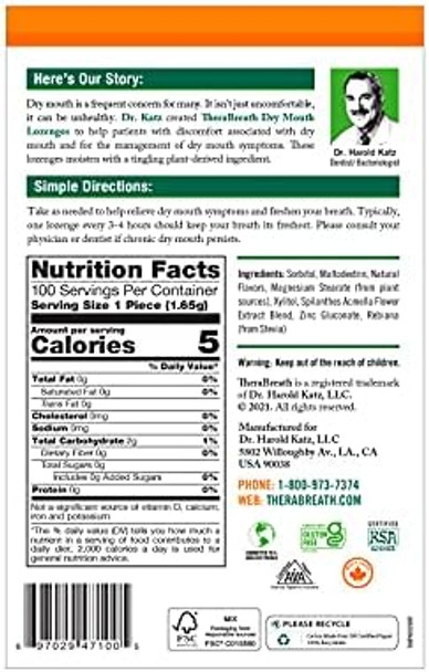 Therabreath Dry Mouth Lozenges With Zinc 100 Lozenges Mandarin Mint 100 Count (Pack Of 2)