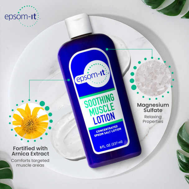 Epsom-It Soothing Muscle Lotion - Epsom Salt Magnesium Sulfate Cream Arnica for Muscle Stiffness, Topical Magnesium Lotion, Providing Comfort for Legs, Knee and Feet, 8.0 oz.
