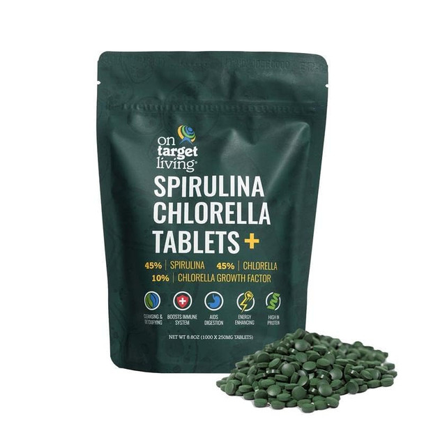 On Target Living Spirulina Chlorella + CGF  1000 Supergreen Tablets  Vegan  Immune Support  High in Protein  Alkalyzing  Nutrient Dense  Energy  Recovery