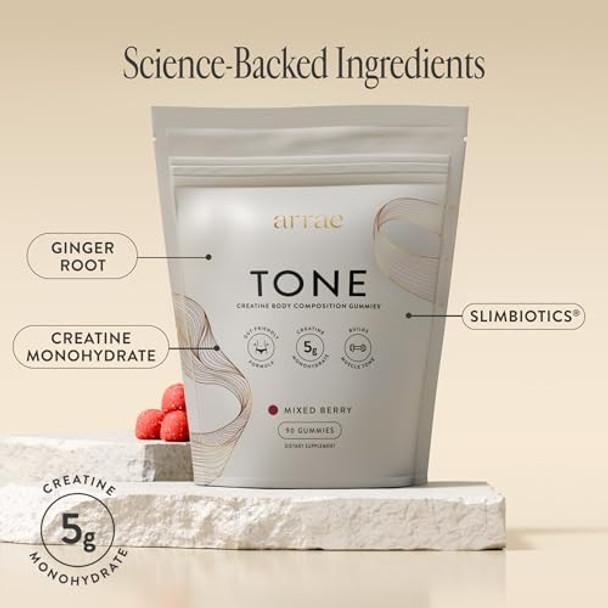 Arrae Tone Gummies  Creatine Monohydrate 5g for Women Support Lean Muscle Strength and Recovery Hormone Friendly Muscle Toning Supplement  Mixed Berry Flavor 90 Count