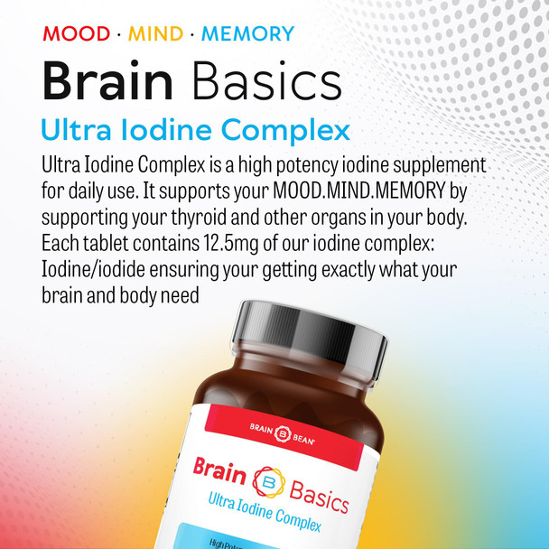 Brain Basics Ultra Iodine Complex Supplement for Thyroid Support, Iodine and Potassium Iodide in One, Iodine Supplement for Thyroid and Brain Health 12.5 mg Iodine and Potassium Iodide - 90 Tablets
