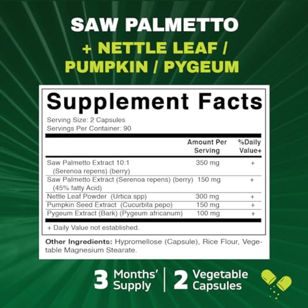 Vitamatic Saw Palmetto Extract for Men and Women 180 Veg Capsules Made with Pumpkin Seed Pygeum Nettle Leaf  Made in The USA  Promotes Healthy Prostate Function