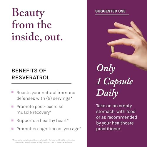 Reserveage Beauty Resveratrol 500 mg Antioxidant Supplement for Heart and Cellular Health Supports Healthy Aging and Immune System Paleo Keto 60 Capsules