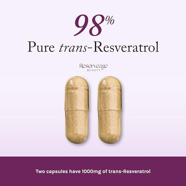 Reserveage Beauty Resveratrol 1000 mg Antioxidant Supplement for Heart Health and Immune Support Supports Healthy Aging and Immune System Paleo Keto 60 Capsules