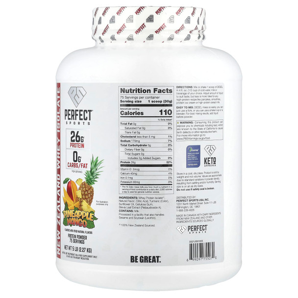 PERFECT Sports Diesel New Zealand Whey Isolate Pineapple Mango 5 lb