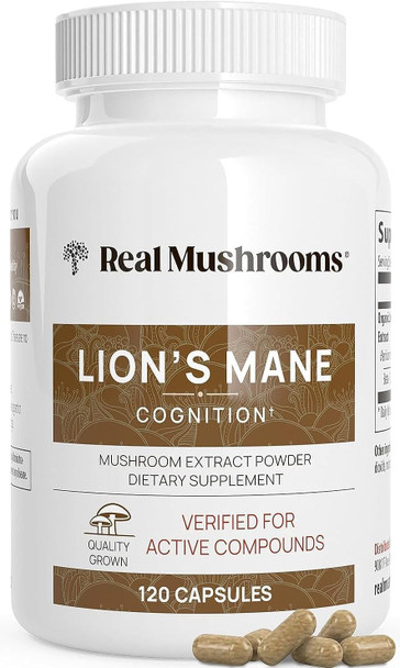 Real Mushrooms Lions Mane Supplement Capsules - Mushroom Supplement for Overall Wellness with Verified Beta Glucans – Non-GMO, Vegan Mushroom Supplements in 120 Capsules