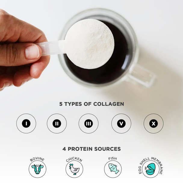 Vital Vitamins Multi Collagen Peptides Powder Unflavored, Easy to Dissolve Type I II III V X for Women and Men Promotes Hair Skin Nails and Joint Health  30 Servings
