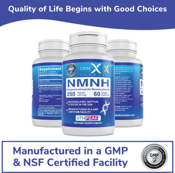 Genex Formulas 250mg NMNH (60 Capsules  30 Servings) | Uthpeak™ NMNH (Dihydronicotinamide Mononucleotide) NAD+ Precursor for Healthy Aging  Non-GMO Gluten Free Vegetarian