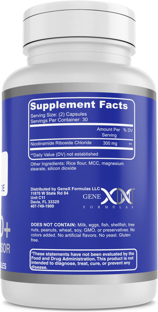 Genex Formulas NR Nicotinamide Riboside 300mg Serving (60 Capsules) NAD+ Precursor for Healthy Aging  GMP Certified Non-GMO Gluten-Free Vegetarian (1 Pack)