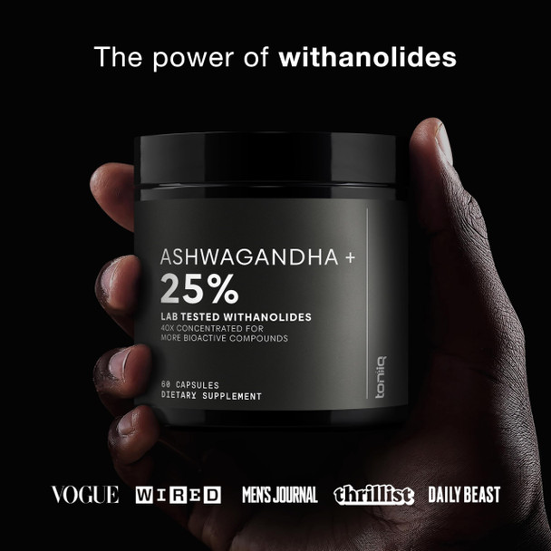 Toniiq Ashwagandha Ultra High Potency 40:1 Extract with 25% Withanolides  Wild Harvested in India  Highly Concentrated & Third-Party Lab Tested  60 Capsules