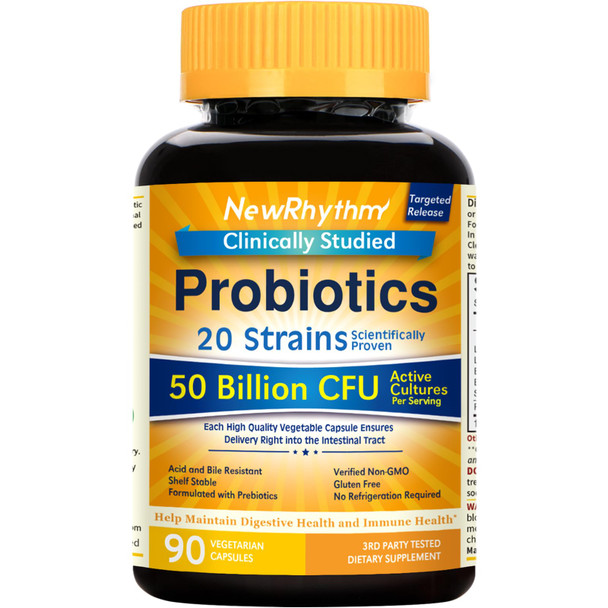NewRhythm Probiotics 50 Billion CFU 20 Strains 90 Veggie Capsules