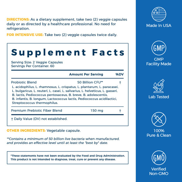 NewRhythm Probiotics 50 Billion CFU 20 Strains 120 Veggie Capsules