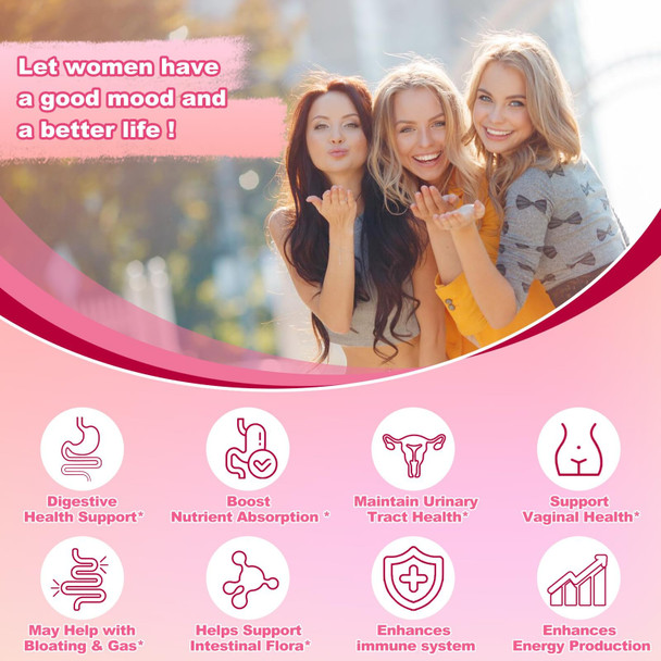 KFG Women's Probiotic 100 Billion CFUs 20 Strains with Organic Prebiotics Cranberry & D Mannose for Boost Immune Digestive Gut Vaginal & Urinary Health Gluten Dairy & Soy Free 100 Tablets.