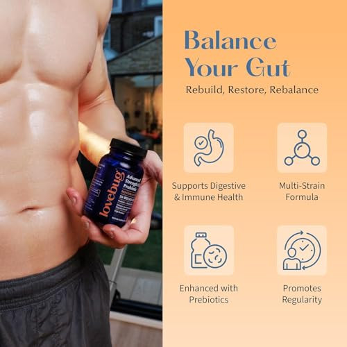 Lovebug Award Winning Maximum Strength Rebuild and Restore Immune and Digestive Microbiome  10 Clinically Studied Strains for Constipation Diarrhea and Upset Stomach  25 Billion CFU