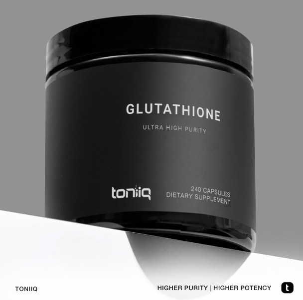 Toniiq Ultra High Strength Glutathione Capsules 1000mg Concentrated Formula 98%+ Highly Purified and Bioavailable  Non GMO Fermentation  240 Capsules Reduced Glutathione Supplement