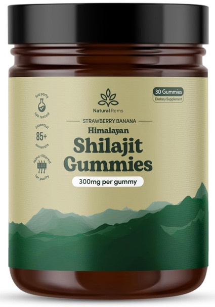 Organic Shilajit Gummies for Men and Women - Lab Tested - Made in USA - Pure Himalayan Organic - Fulvic Acid - Energy and Focus - Holistic Health Supplements (Strawberry Banana) 30 gummies
