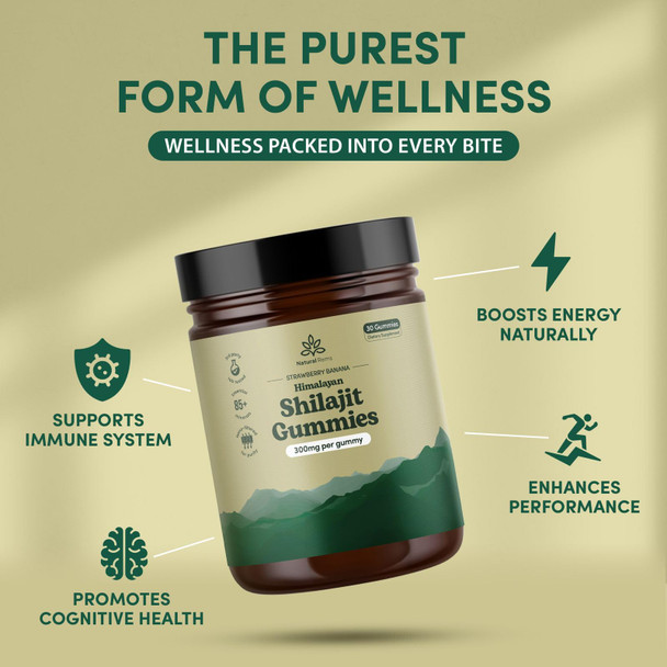 Organic Shilajit Gummies for Men and Women - Lab Tested - Made in USA - Pure Himalayan Organic - Fulvic Acid - Energy and Focus - Holistic Health Supplements (Strawberry Banana) 30 gummies