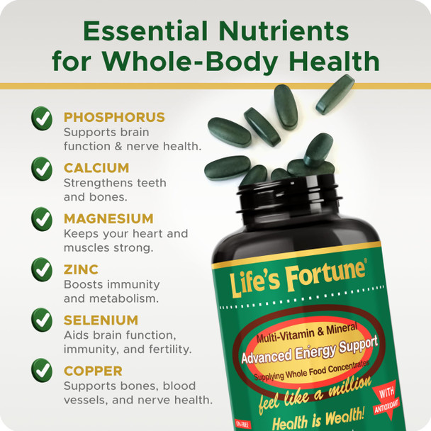 Life's Fortune Multivitamin & Mineral 60 Tablets All Natural Energy Source Supplying Whole Food Concentrates Antioxidants Amino Acids Enzymes Trace Minerals & More