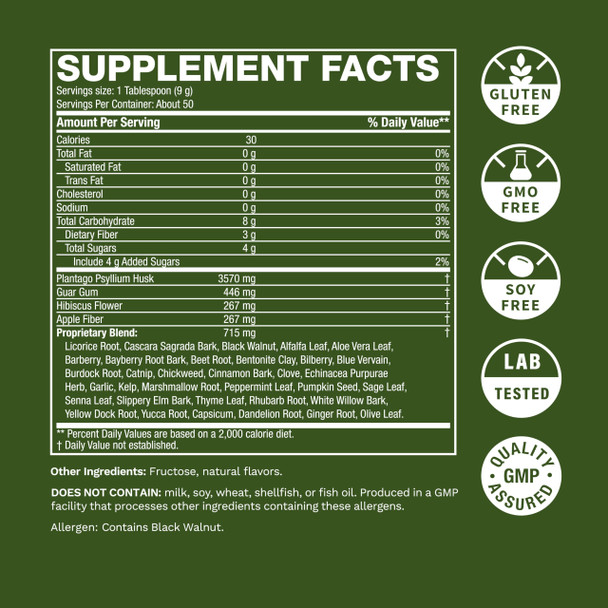 Life's Fortune Organic 100% Natural Herbal Fiber Unflavored Powder Gut Health Drink Supplement with Apple Fiber Non-GMO Soy & Gluten-Free 455g (50 Servings)