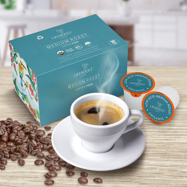 Lifeboost Medium Roast Low Acid Coffee K Cups  Single Origin Mold Free Non GMO Organic Coffee Pods Compatible with Keurig and Keurig 2 Machines  10 Count