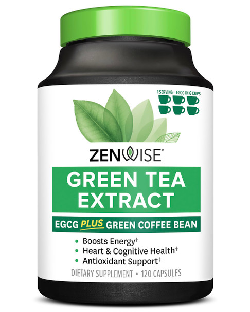 Zenwise Health Green Tea Extract with Green Coffee Bean Extract - Vegan Skin & Heart Support + Brain Health & Memory Boost - 120 Count