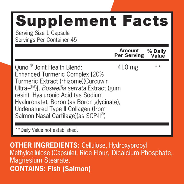 Qunol 5-in-1 Joint Support Supplement Fast Acting One Pill Dose Support Healthy Inflammation Response & Discomfort Caused by Overuse of Joints Alternative to Glucosamine Chondroitin MSM 45 Count