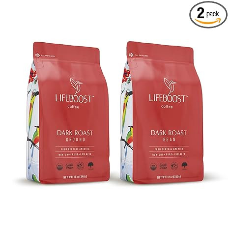 Lifeboost Coffee Whole Bean and Ground Coffee 2 Pack Bundle Low Acid Dark Roast x 2
