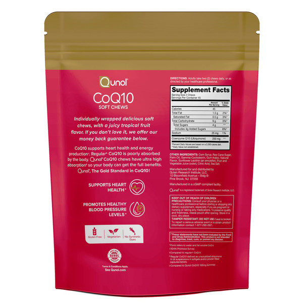 Qunol CoQ10 200mg Soft Chews Extra Strength & Ultra High Absorption Coenzyme Q10 Supplement #1 Cardiologist Recommended Supplement for Heart Health 90 Count