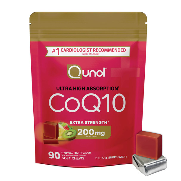 Qunol CoQ10 200mg Soft Chews Extra Strength & Ultra High Absorption Coenzyme Q10 Supplement #1 Cardiologist Recommended Supplement for Heart Health 90 Count