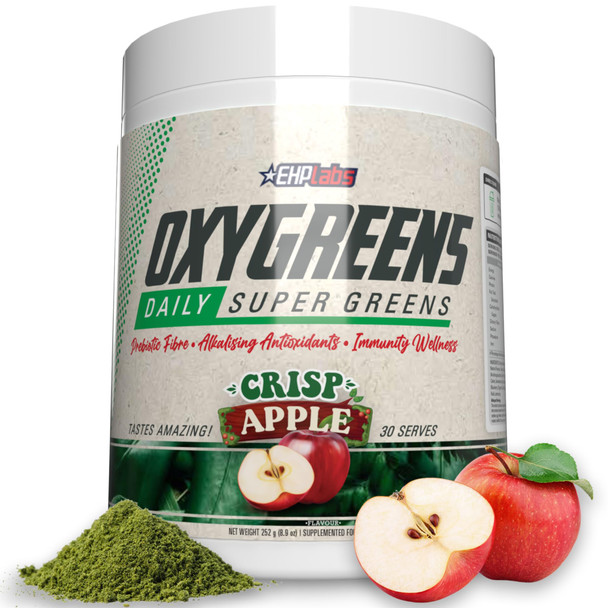 EHP Labs OxyGreens Super Greens Powder  Spirulina and Chlorella Superfood Green Juice Powder and Greens Supplements with Prebiotic Fibre Antioxidants and Immunity Support 30 Serves Crisp Apple