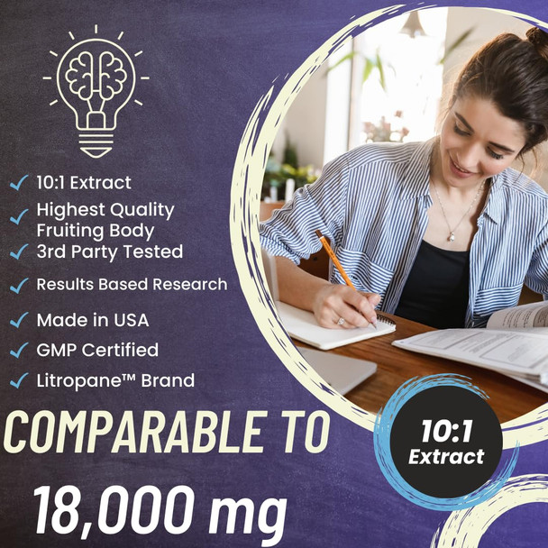 Advanced Bionetix Organic Lions Mane Supplement 120 Capsules Brain Support Nootropic Immune System Support Mushroom Supplement 10X Extract Similar to 18,000mg Contains Patent Pending Litropane