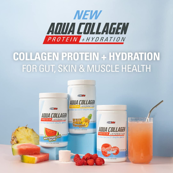 EHP Labs Aqua Hydrolyzed Collagen Peptides Powder  10g of Protein per Serving Hydration and Gut Health Support Grass Fed Pasture Raised Bovine Collagen Type I and III 24 Servings Raspberry Refresh