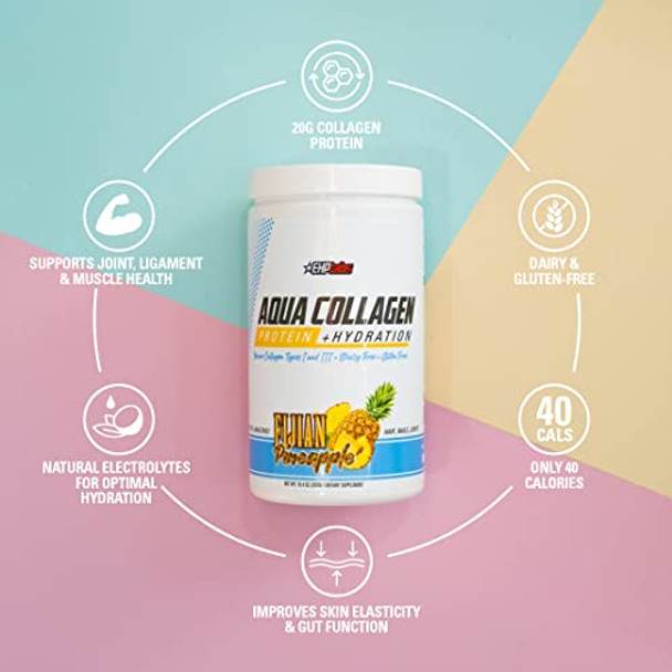 EHP Labs Aqua Hydrolyzed Collagen Peptides Powder  10g of Protein per Serving Hydration and Gut Health Support Grass Fed Pasture Raised Bovine Collagen Type I and III 24 Servings Raspberry Refresh