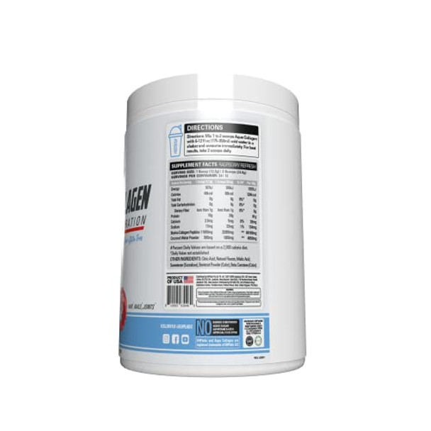 EHP Labs Aqua Hydrolyzed Collagen Peptides Powder  10g of Protein per Serving Hydration and Gut Health Support Grass Fed Pasture Raised Bovine Collagen Type I and III 24 Servings Raspberry Refresh