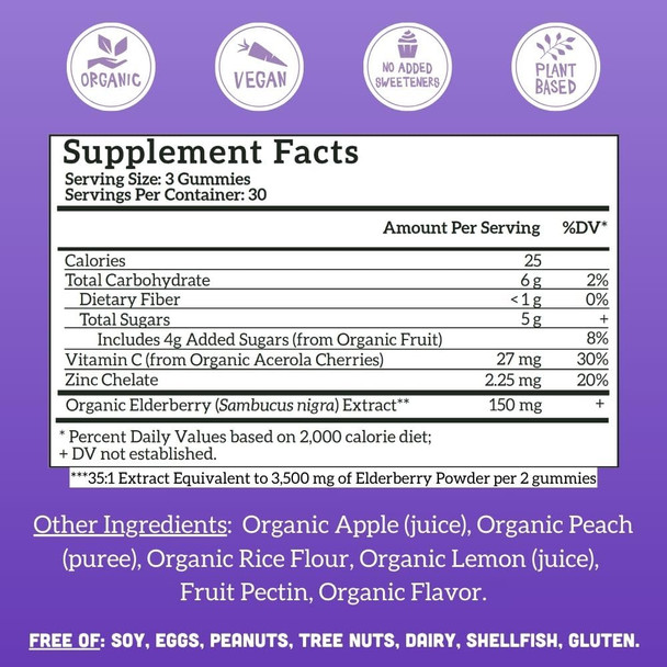 Llama Naturals Elderberry Gummies for Adults Vegan Organic Immune Support Supplement with Vitamin C and Zinc Real Fruit Gummy Vitamins for Immunity Chewable No Added Sugar Cane 90 Ct