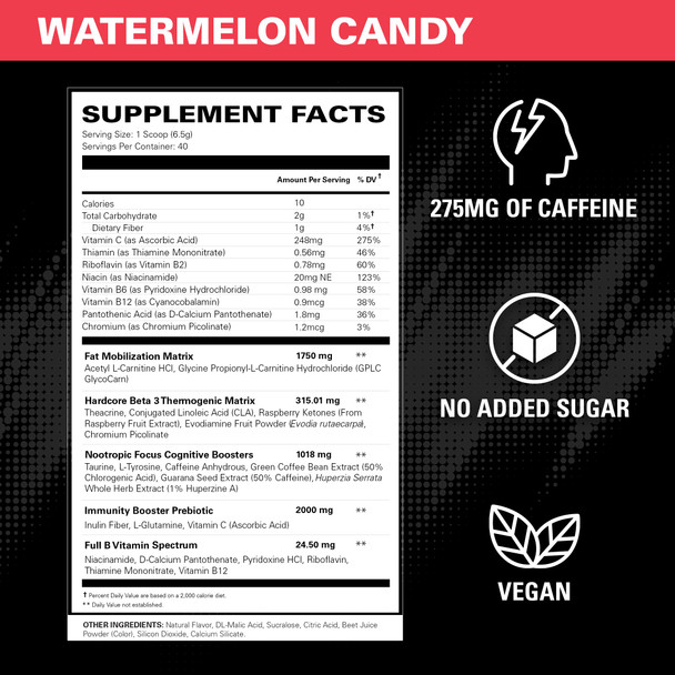 EHP Labs OxyShred Hardcore Super Dosed Pre Workout Powder  Preworkout Powder with L Glutamine and Acetyl L Carnitine Energy Boost Drink 275mg of Caffeine Watermelon Candy 40 Servings