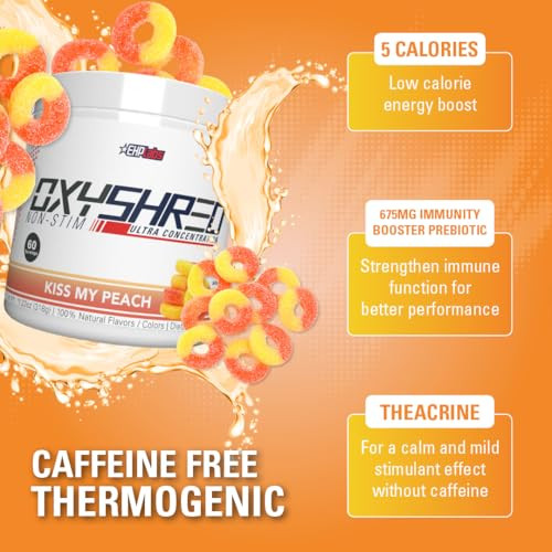 EHP Labs OxyShred Non Stimulant Pre Workout Powder  Stim Free Pre Workout Caffeine Free Preworkout for Men and Women with L Glutamine and Acetyl L Carnitine  Peach 60 Servings