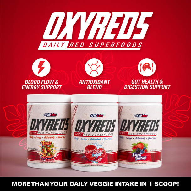 EHP Labs OxyReds Superfood Beets Powder  Nitric Oxide Supplement Organic Beet Root Powder Immune Support Supplement and Prebiotics for Digestive Health Beet Powder Raspberry Refresh 30 Servings