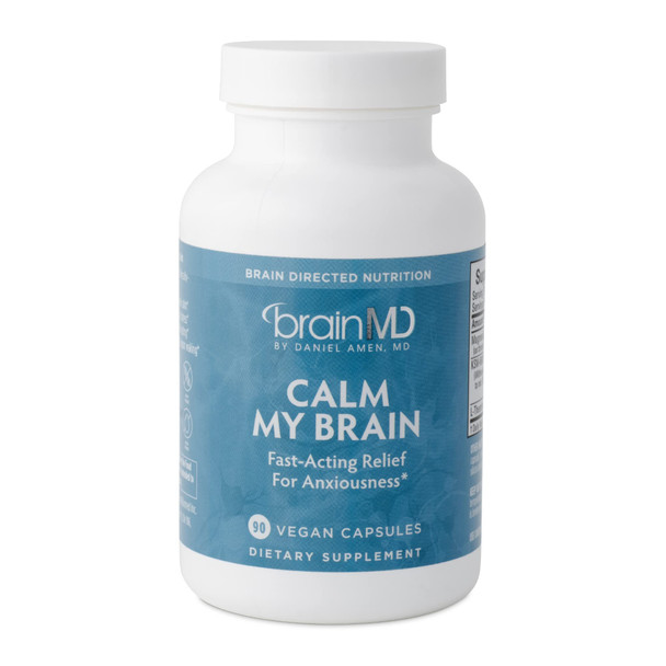BrainMD Calm My Brain - 90 Vegan Capsules - Fast-Acting Formula with Magnesium Ashwagandha & L-Theanine - 30 Servings
