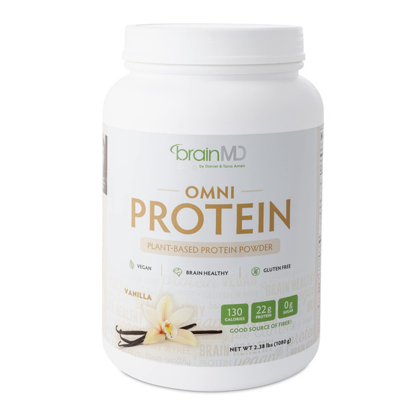 BRAINMD Dr Amen Omni Protein Vanilla - 2.38 lbs - Plant-Based Protein Powder - Promotes Energy & Exercise Recovery - Vegan Vegetarian Sugar Free Gluten Free - 30 Servings