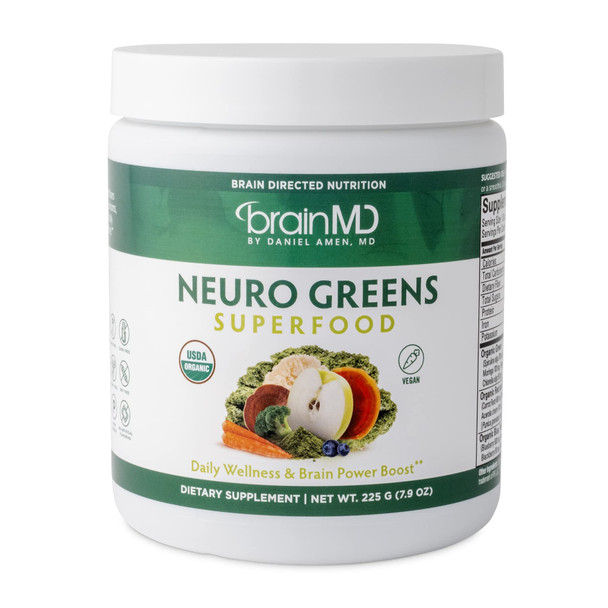 BRAINMD Dr Amen Neuro Greens Superfood - 7.9 oz - Supports Whole-Body Wellness Digestion + Immune & Brain Health - Gluten Free - 30 Servings